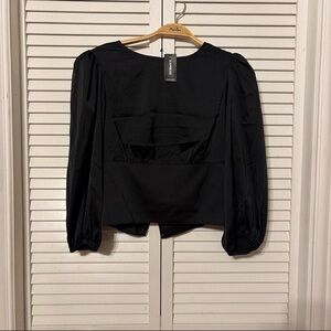 Brand New Express Black Puff-Sleeve Cropped Blouse